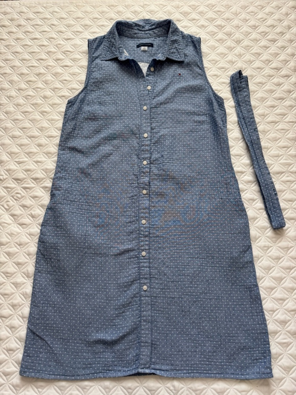 NWOT Tommy Hilfiger Blue Sleeveless Button-Front Polka Dot Shirt Dress Size 8 - Picture 15 of 16
